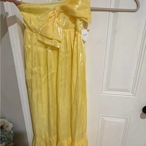 Strapless Yellow Bridal Gown with Bow Waist Detail